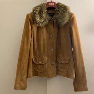 Vintage suede coat with detachable faux fur collar